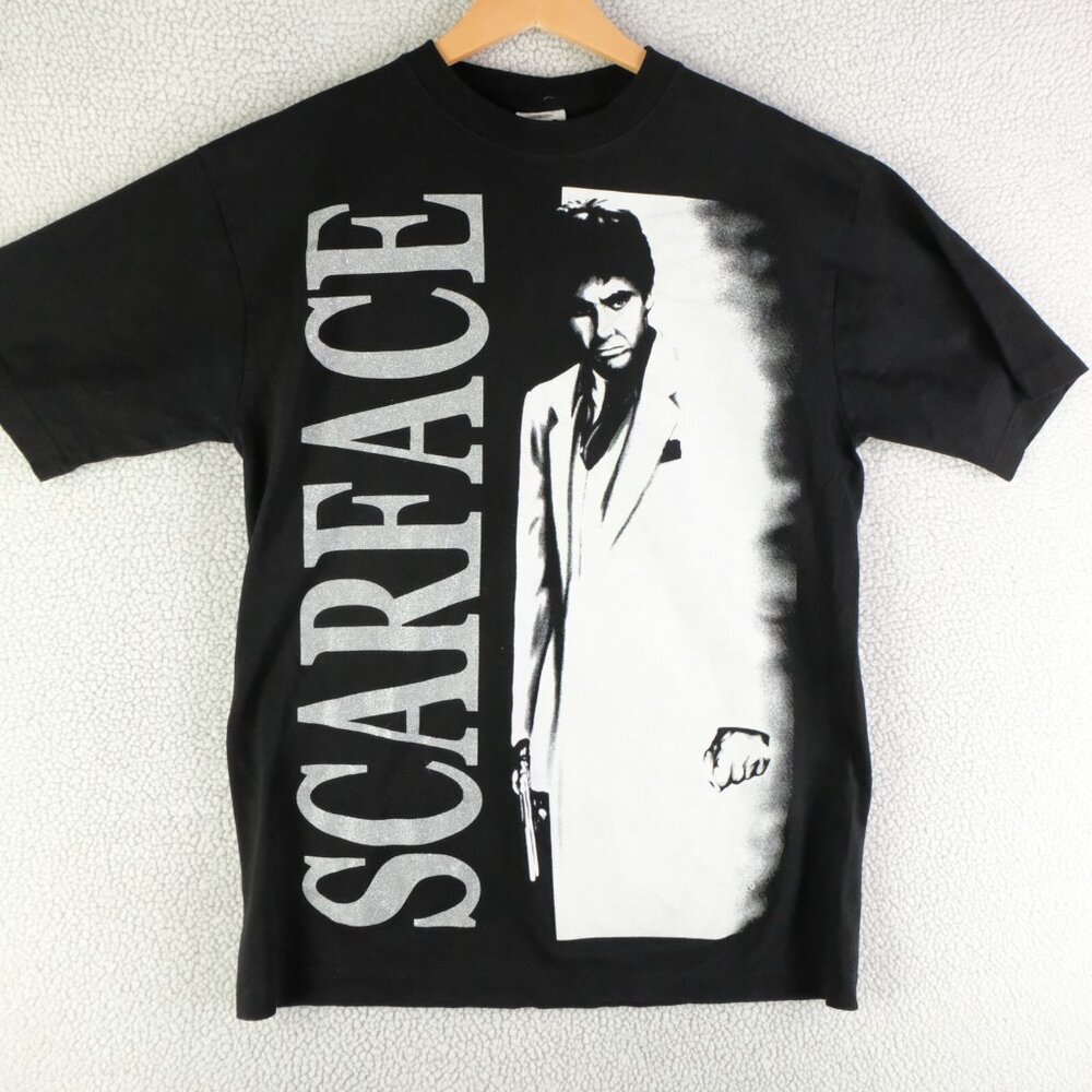 Vintage Scar Face T Shirt Mens Large Black White Tony Montana Movie Tee 90s Y2K